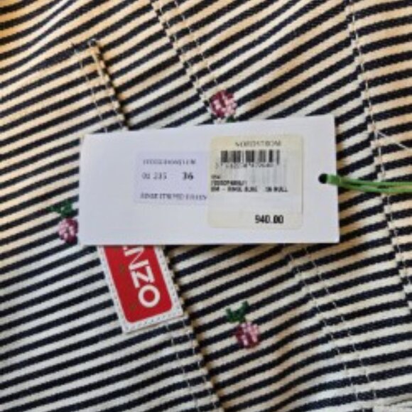 Kenzo Black & White Stripe Jeans w/ Flower Detail NWT - Picture 8 of 8